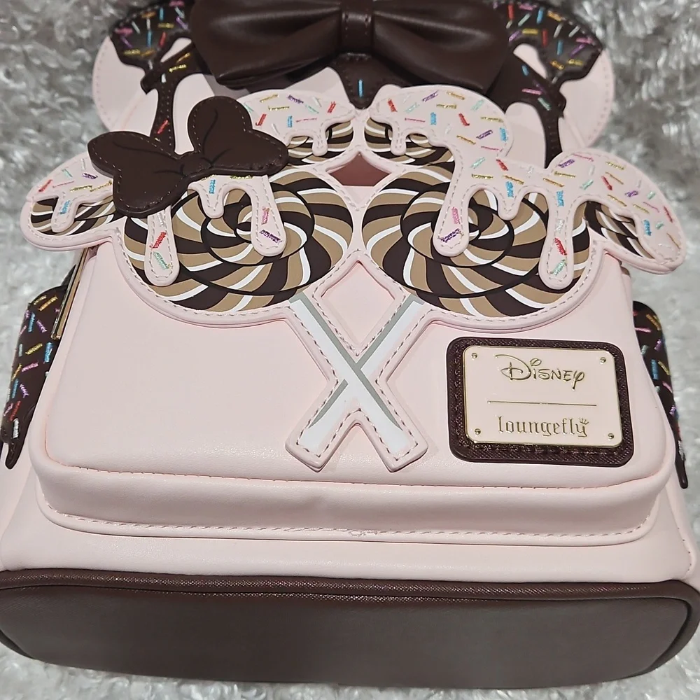 NWT Loungefly Minnie Mouse Chocolate Sprinkle Lolliipop Ears mini backpack - Picture 10 of 12